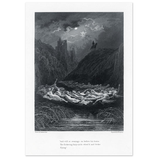 Gustave Dore illustration of King Arthur legend . The Fairy Circle. From the book Idylls of the King by Alfred Tennyson.