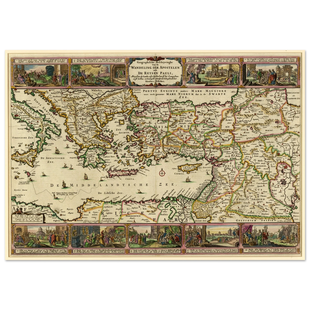 Ancient map Geographic Description of the Travels of the Apostles and the Journeys of Paul by Nicolaes Visscher