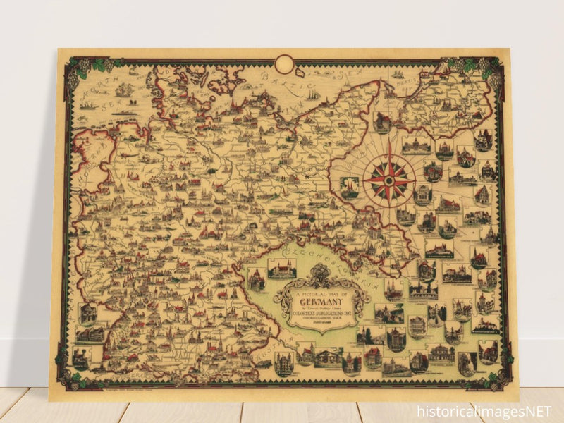 A Pictorial old ancient map of Germany by Ernest Dudley Chase.