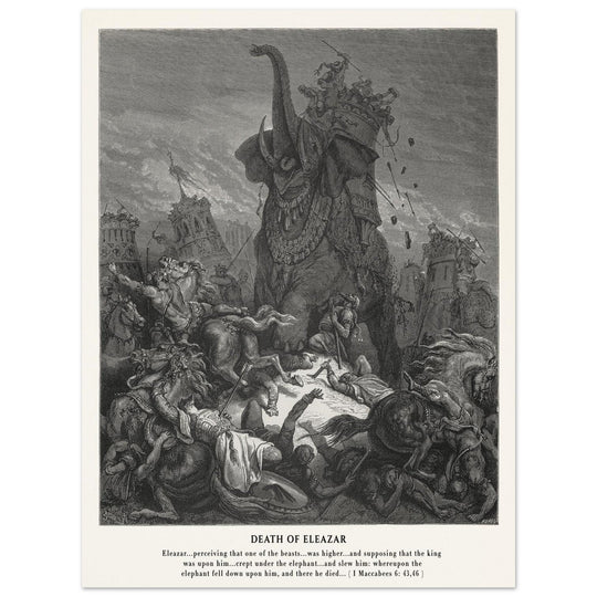 Gustave Dore The Bible engraving print . Death of Eleazar illustration .