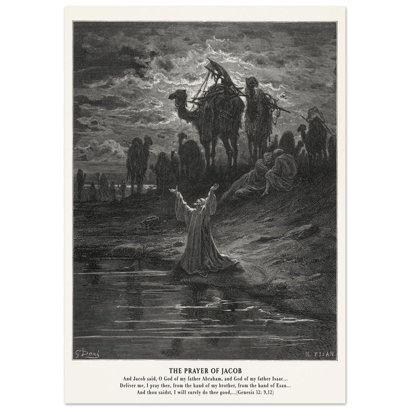 Gustave Dore The Bible engraving print . The prayer of Jacob .