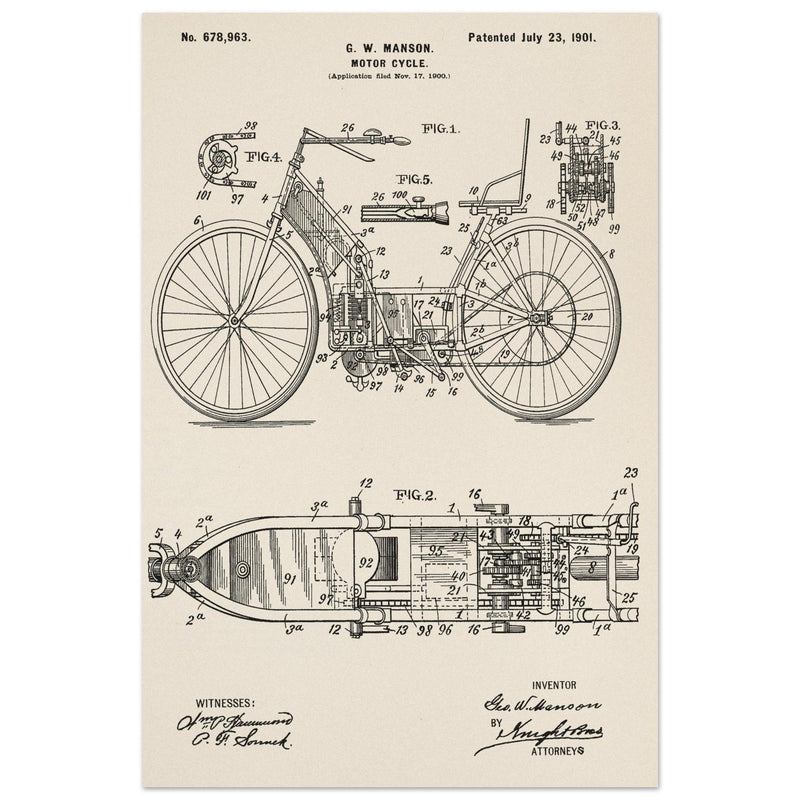 Motorcycle old patent by G. W Manson.