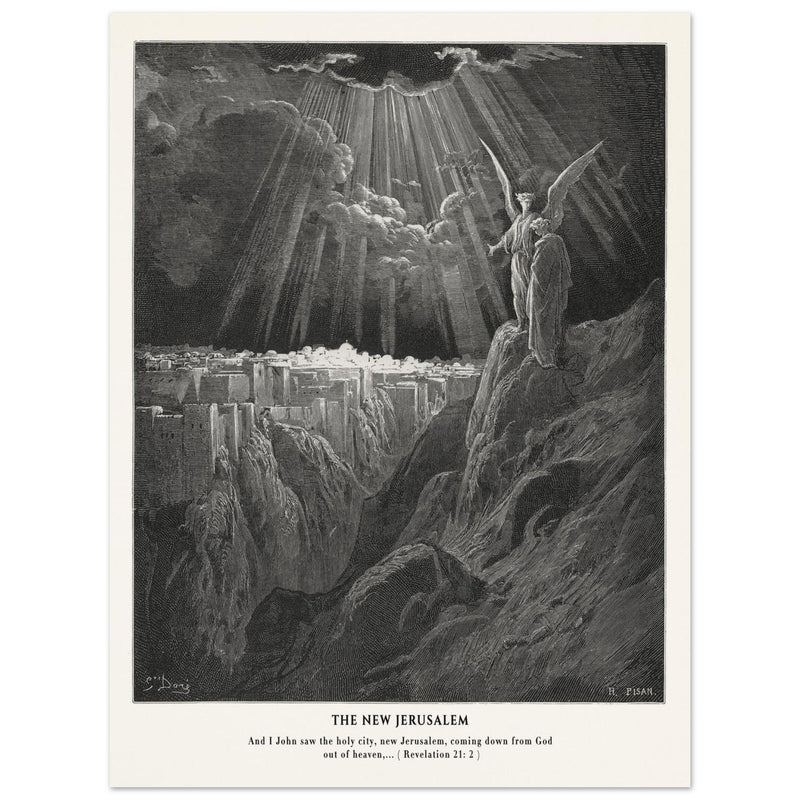 Gustave Dore The Bible engraving print . The New Jerusalem illustration .