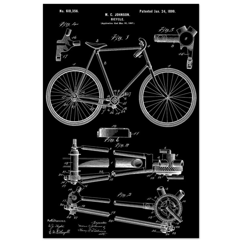 Vintage bicycle patent 1899 by M. C Johnson.