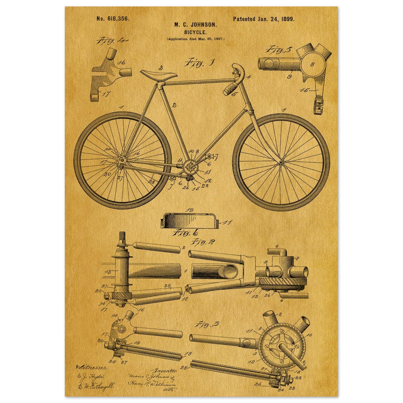 Vintage bicycle patent 1899 by M. C Johnson.