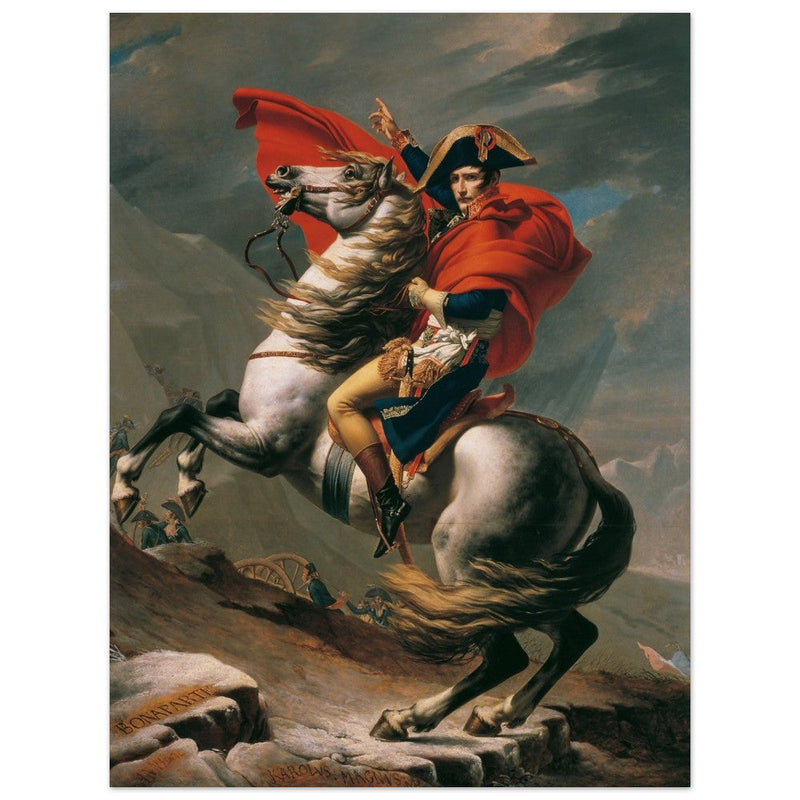 Napoleon at the Great St. Bernard painting by Jacques Louis David 1801.