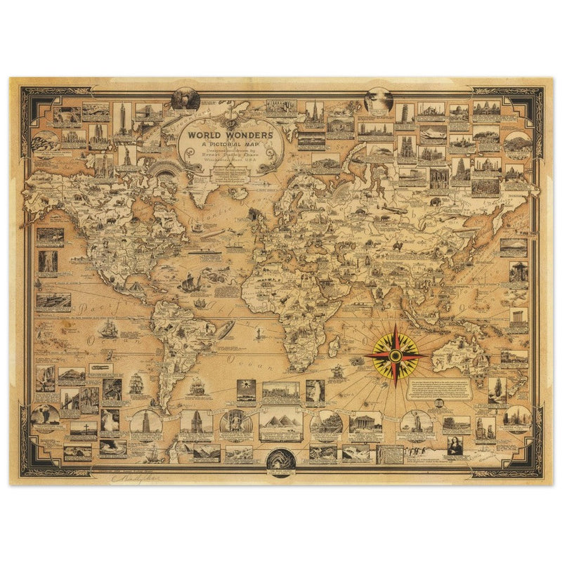 Pictorial old map of the world by Ernest Dudley
