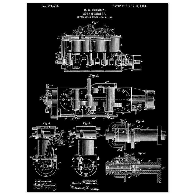 Steam engine patent 1904 by D. E Johnson.