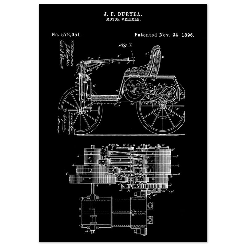 Motor Vehicle patent drawing by James Frank Duryea.