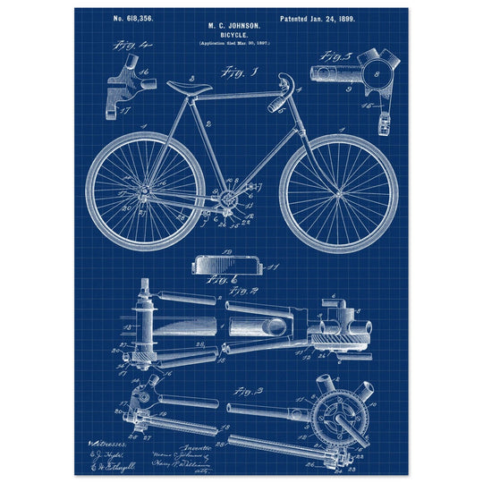 Vintage bicycle patent 1899 by M. C Johnson.