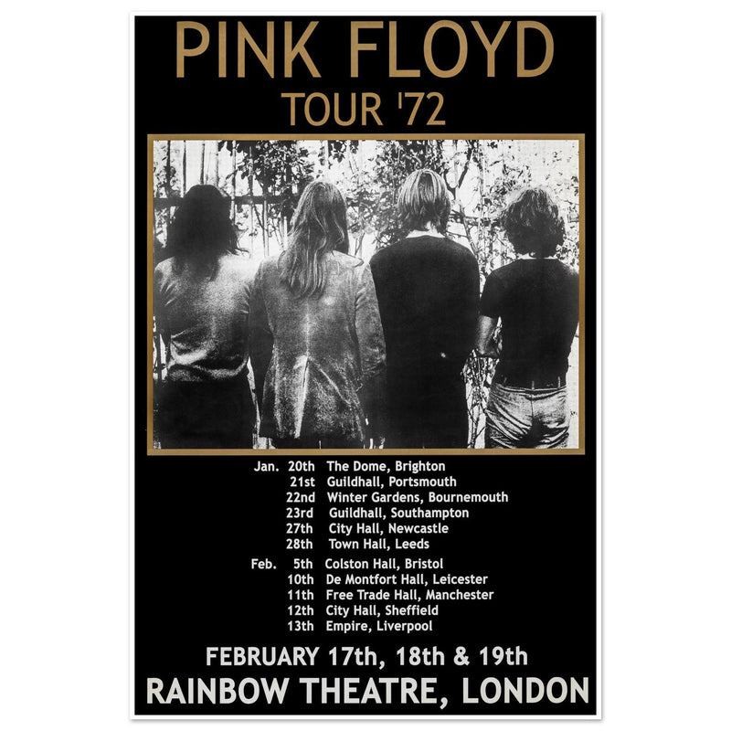 Pink Floyd music concert poster part of tour 72 Rainbow Theatre London.