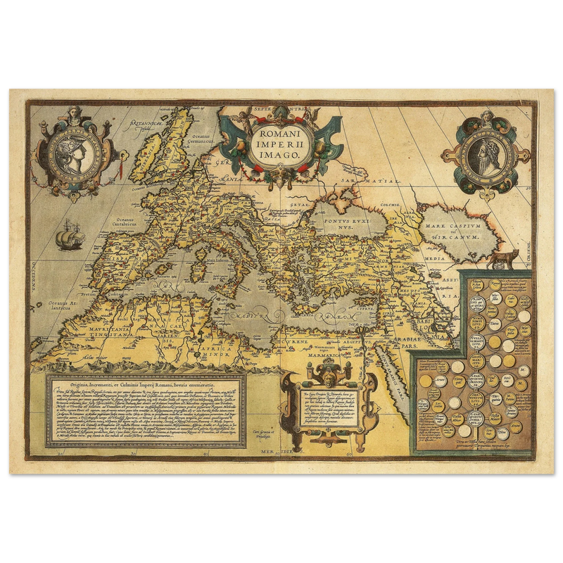 Old map of the Roman empire . Poster vintage reproduction of a map of 1579.
