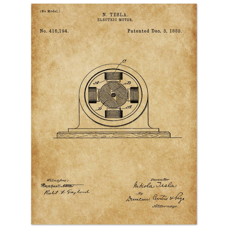 Electric Motor  patent 416194 by Nikola Tesla.