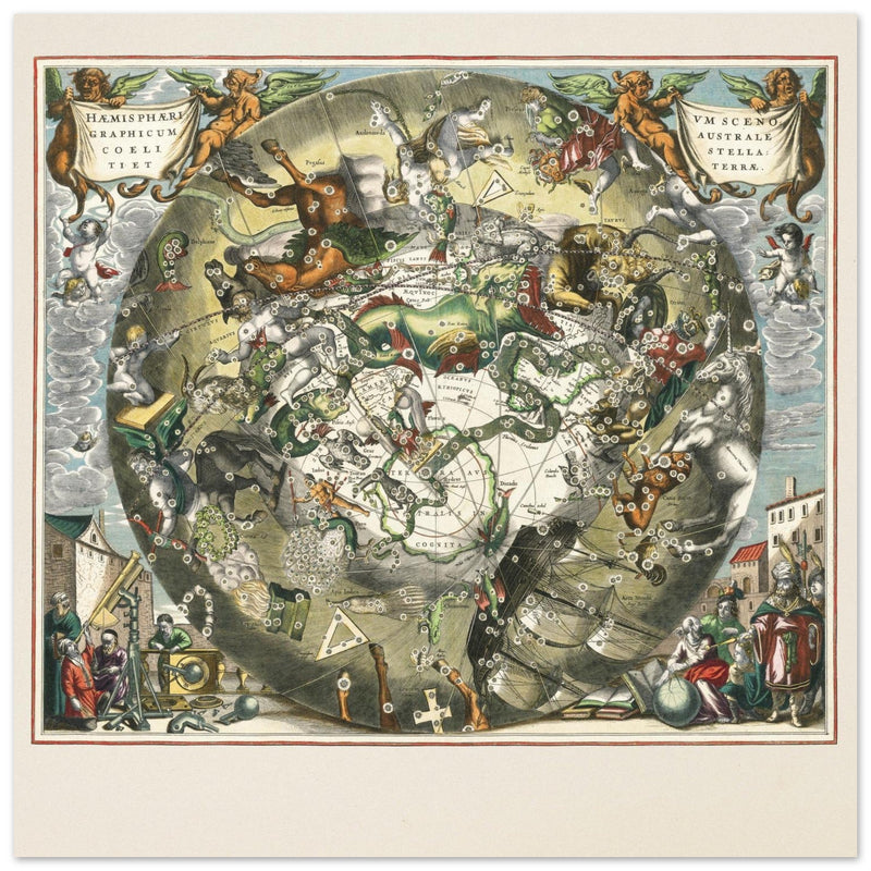 Southern celestial hemisphere with star constellations by Andreas Cellarius.