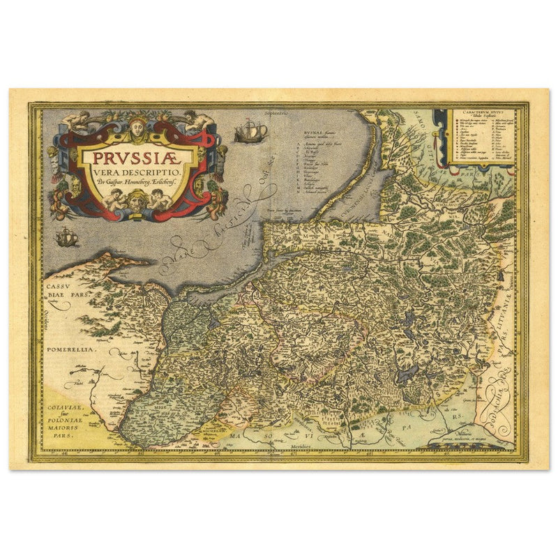 Ancient map of Prussia by Abraham Ortelius. Historic vintage map of 1570.