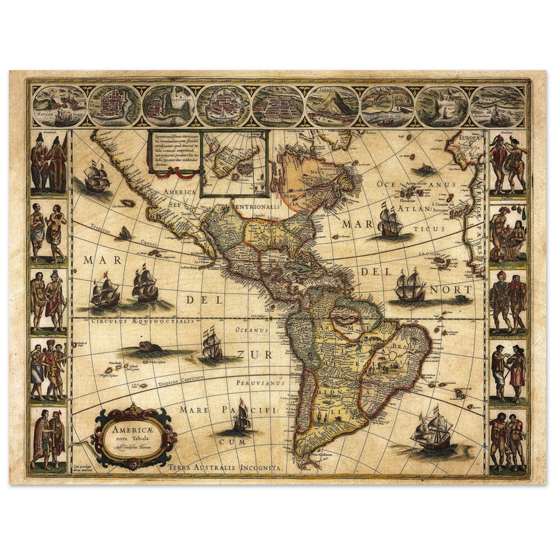 America antique map by Willem Janszoon.