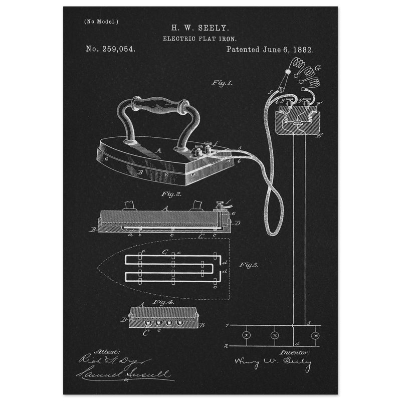 Electric Flat Iron patent by Henry W. Seeley Patent 259.054
