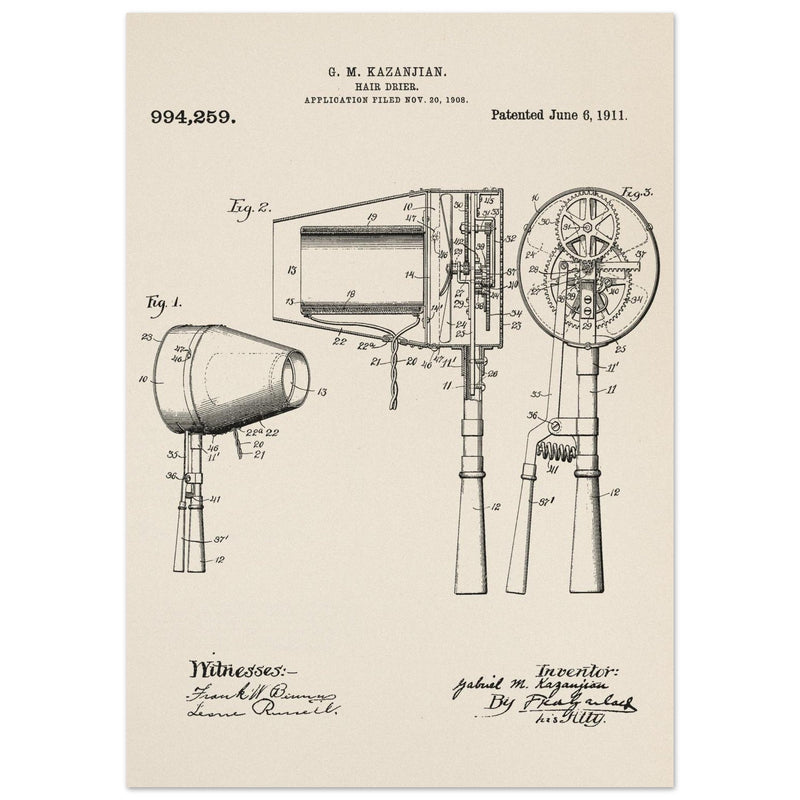Hair Drier patent drawing by G M Kazanjian