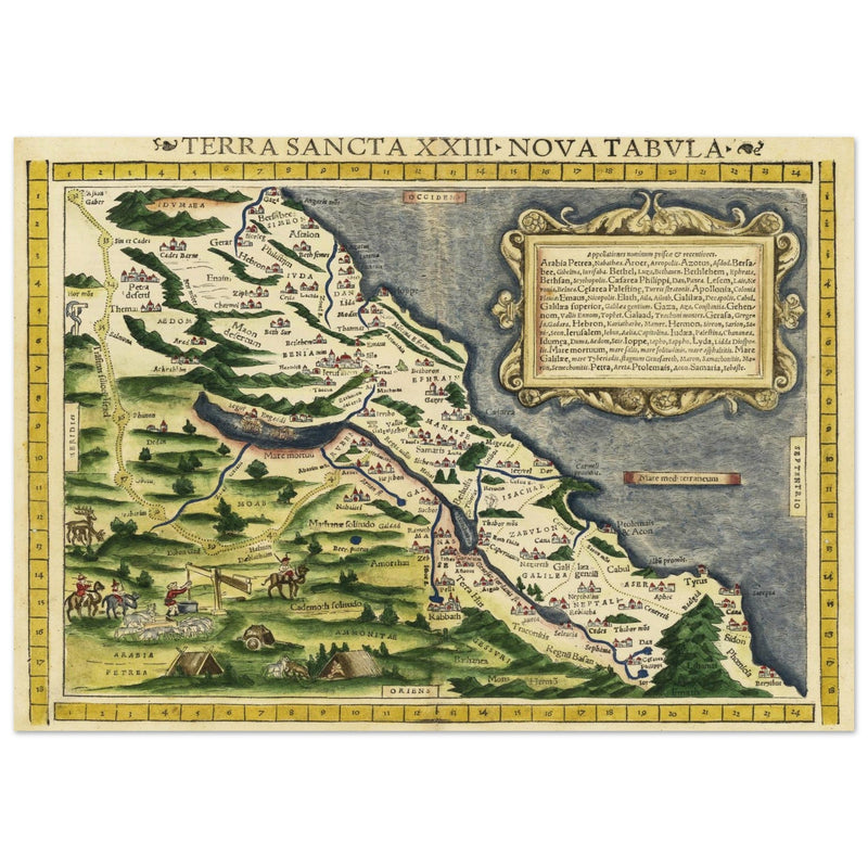 Terra Santa Nova Tabula. Ancient map of Holy Land by Sebastian Munster.