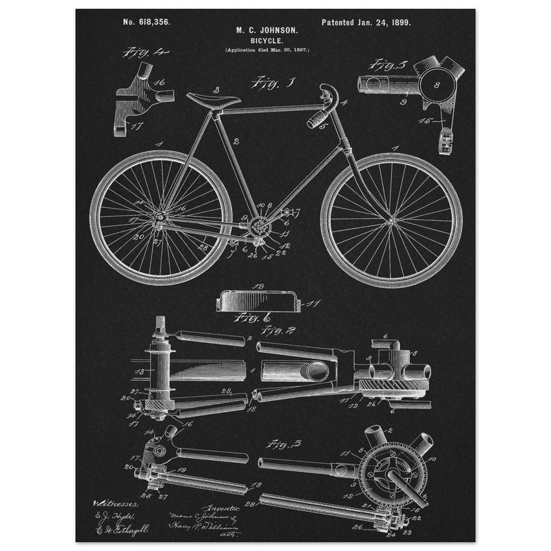 Vintage bicycle patent 1899 by M. C Johnson.