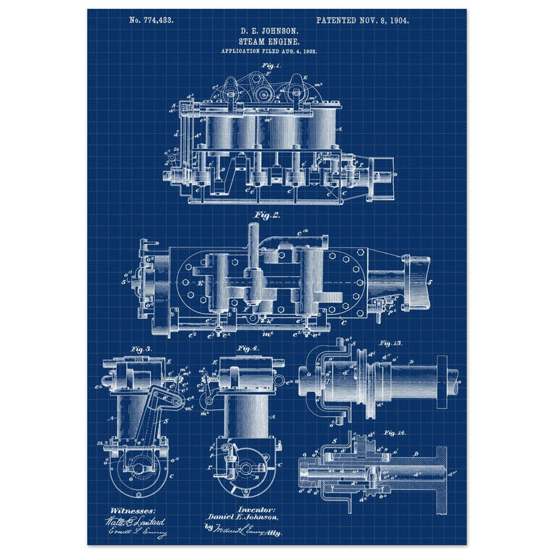 Steam engine patent 1904 by D. E Johnson.
