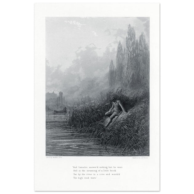 Gustave Dore illustration of King Arthur legend . The Remorse of Lancelot. Book Idylls of the King by Alfred Tennyson.