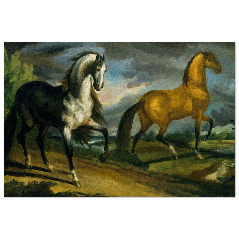 Two horses old painting by Theodore Gericault 1808.