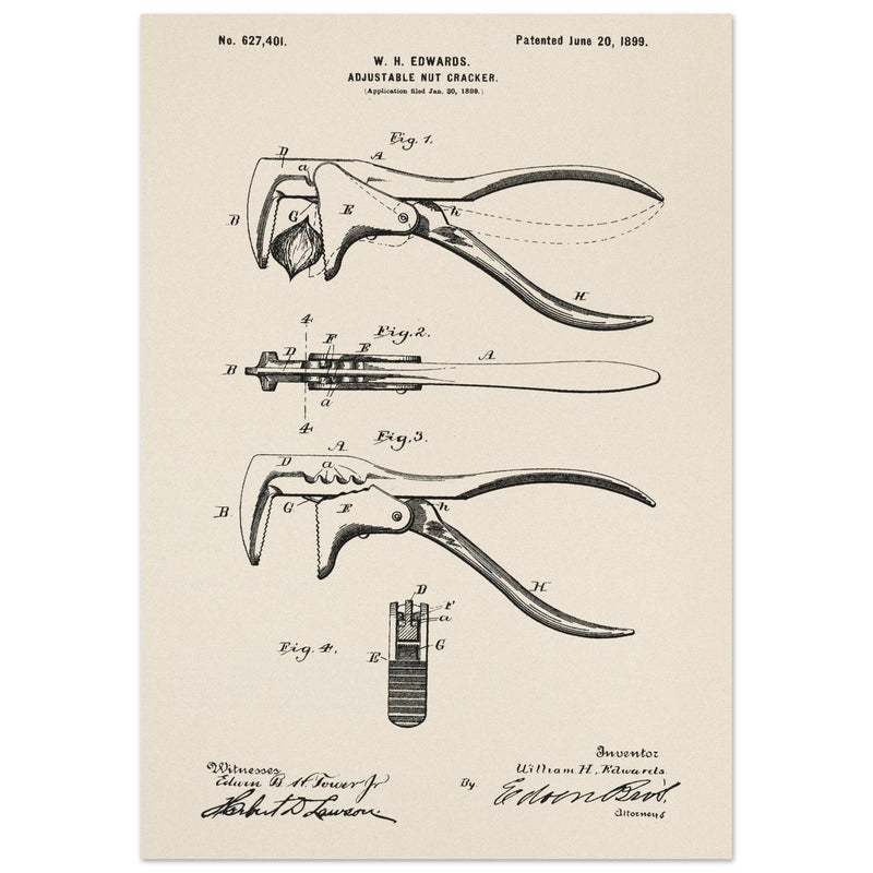 Vintage Adjustable Nut Cracker patent by William H. Edwards.