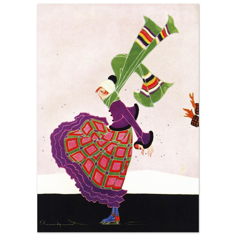 Ethel Rundquist illustration for magazine cover. Young woman skating on ice.   1916