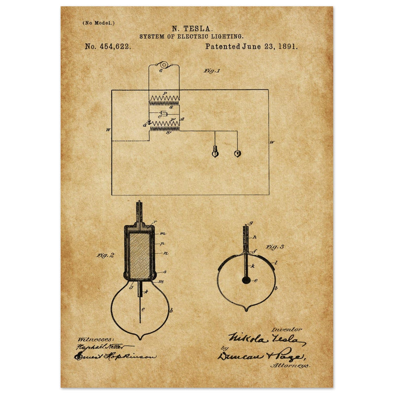 Electric Lighting patent  by Nikola Tesla.