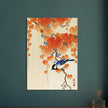 Great tit on paulownia branch by Ohara Koson woodblock print reproduction .