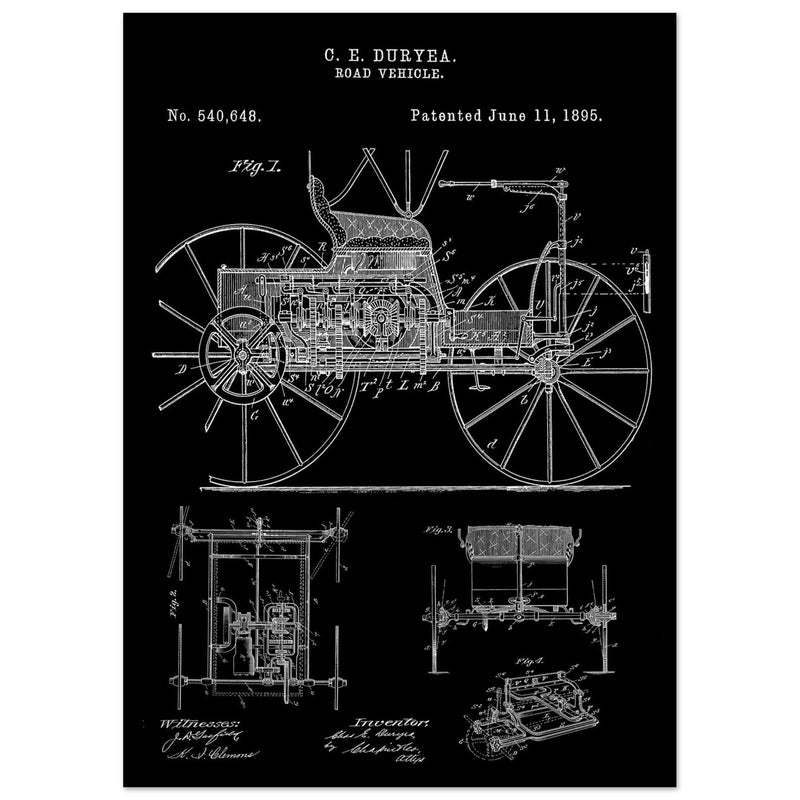 Road vehicle patent 540648 1895 by Charles Edgar Duryea. Automobile car history
