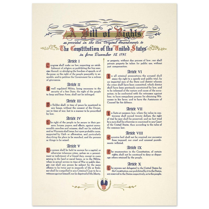 A Bill of Rights as provided in the ten original amendments to the constitution of the United States of America.
