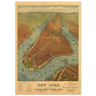 New York City vintage historic aerial view. Antique print  of Manhattan and the Hudson and East river.
