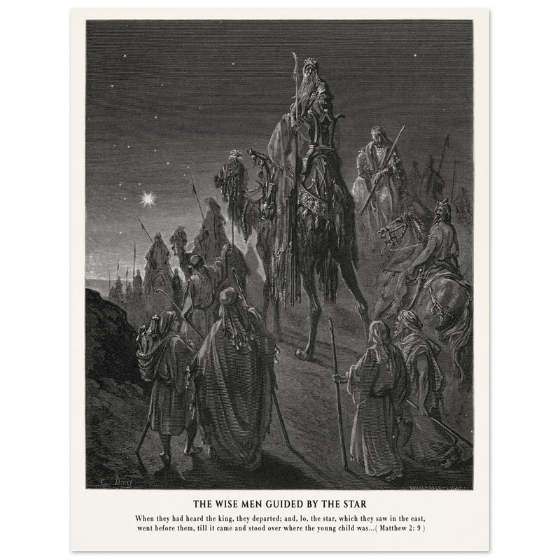 Gustave Dore The Bible engraving print . The Wise men guided by the star illustration.