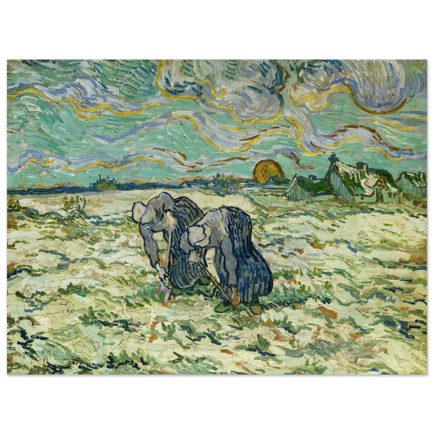 Two digging peasant women digging on a snow covered field by Vincent Van Gogh
