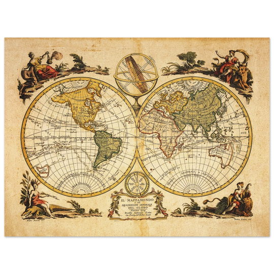Ancient world map print. Il Mappamondo o sia Descrizione Generale del Globo by Antonio Zatta
