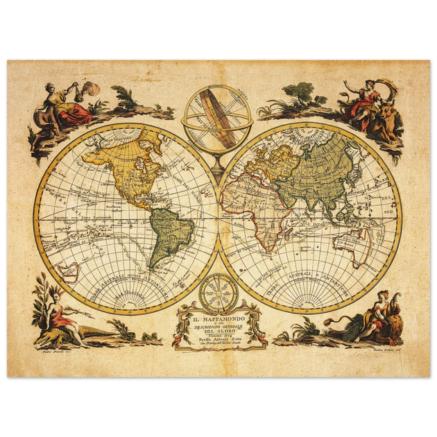 Ancient world map print. Il Mappamondo o sia Descrizione Generale del Globo by Antonio Zatta