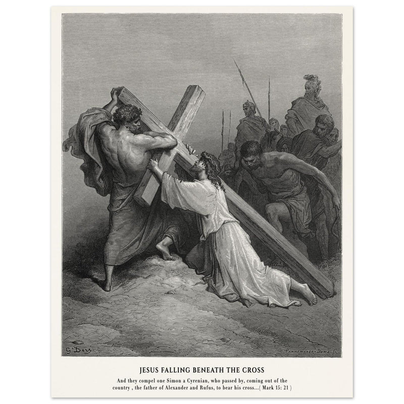 Gustave Dore The Bible engraving print . Jesus falling beneath the cross .