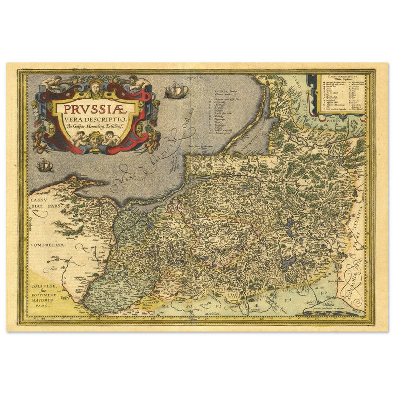 Ancient map of Prussia by Abraham Ortelius. Historic vintage map of 1570.