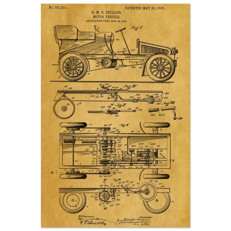 Motor Vehicle patent. Vintage car illustration.