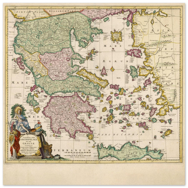Ancient map of Greece print  1650 bt Nicolaes Visscher
