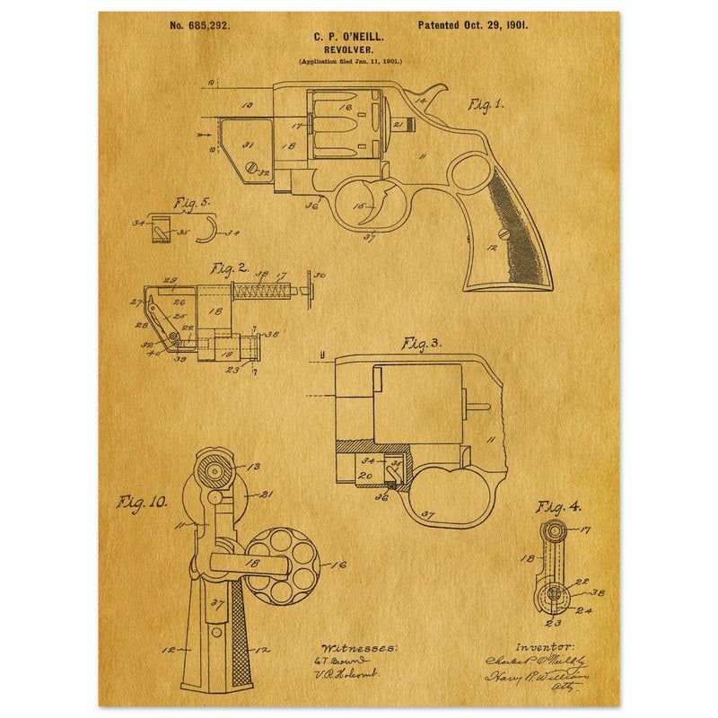 Vintage revolver patent by C P O'Neill.