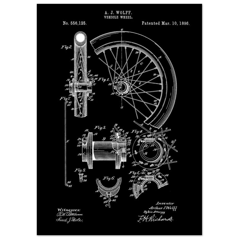 Vehicle whell patent illustration. Vintage drawing .