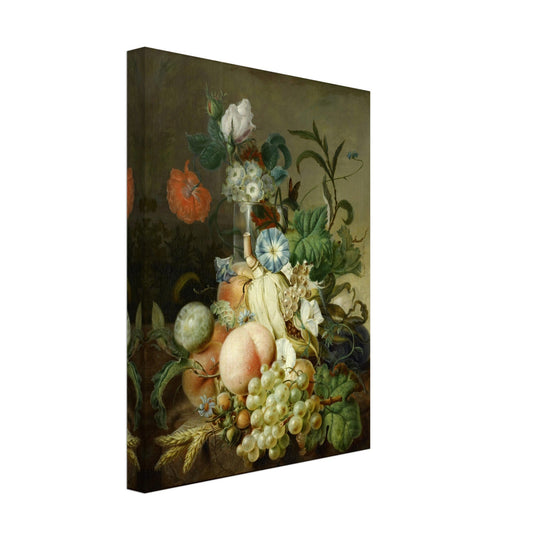 Canvas Still Life with Flowers and Fruit painter Jan Evert Morel XIX Century Canvas reproduction of beautiful flower bouquet