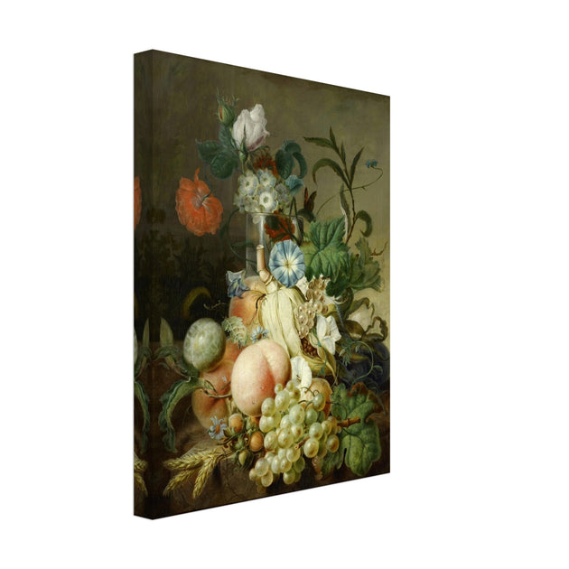 Canvas Still Life with Flowers and Fruit painter Jan Evert Morel XIX Century Canvas reproduction of beautiful flower bouquet