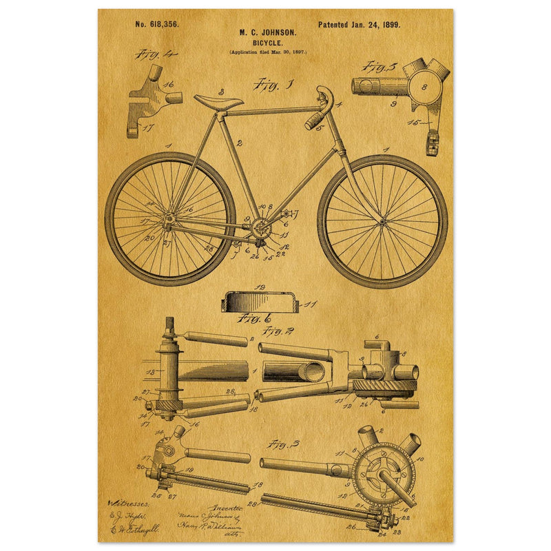 Vintage bicycle patent 1899 by M. C Johnson.