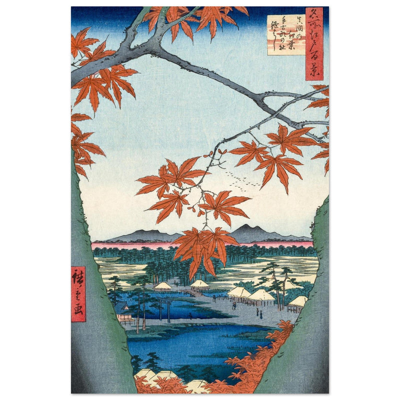 Maple Trees at Mama, Tekona Shrine and Tsugi Bridge by Utagawa Hiroshige