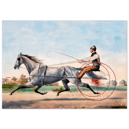 Harness cart horse racing. Grey Eddie by Nathaniel Currier 1855.