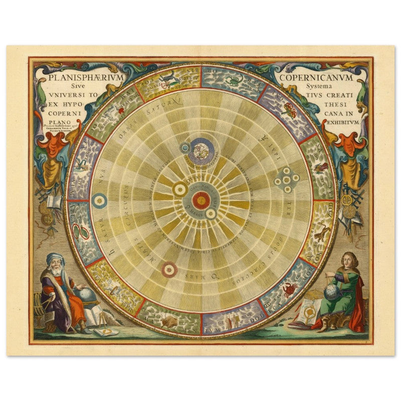 Historic Celestial map of 1708 . Copernican heliocentric model of the universe. Planisphere with planets orbiting the Sun by Andreas Cellarius